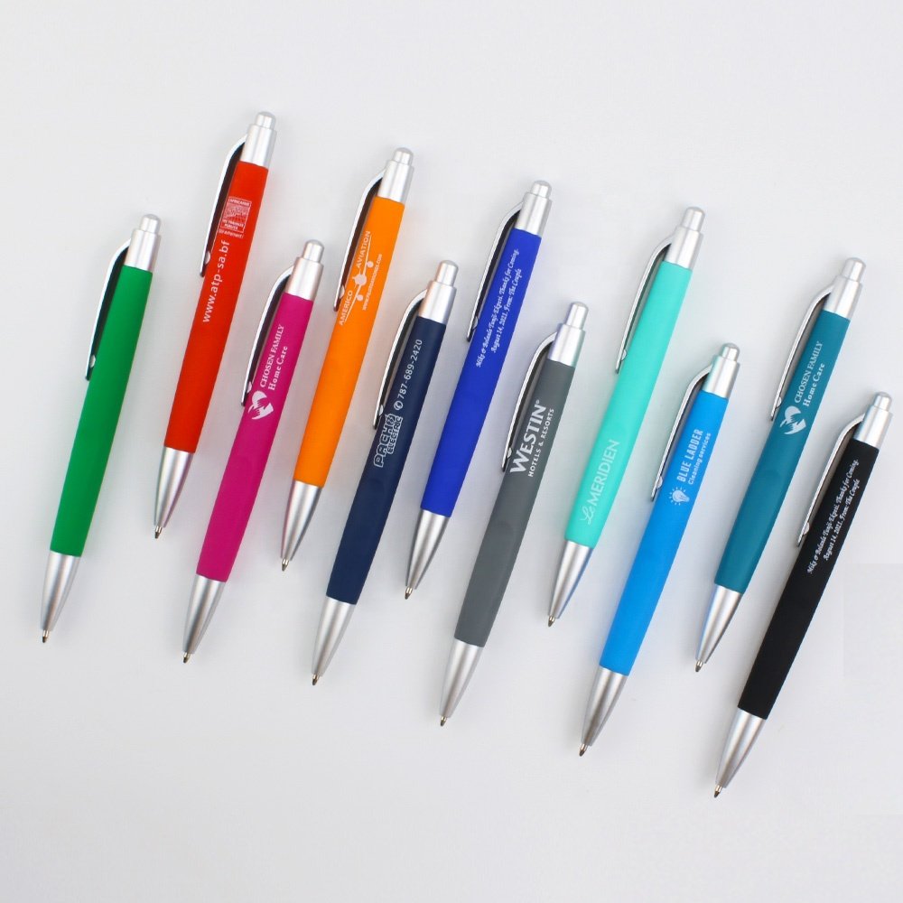 fast delivery low moq promotional gift item hotel pens Cheap Multicolored Rubber Coated oem logo Ballpoint Pen
