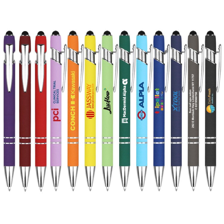 New Arrival Creative Promotional High Quality Printed Brand Stylus Soft Touch Metal Ballpoint Pen Custom Logo Metal Ball Pen