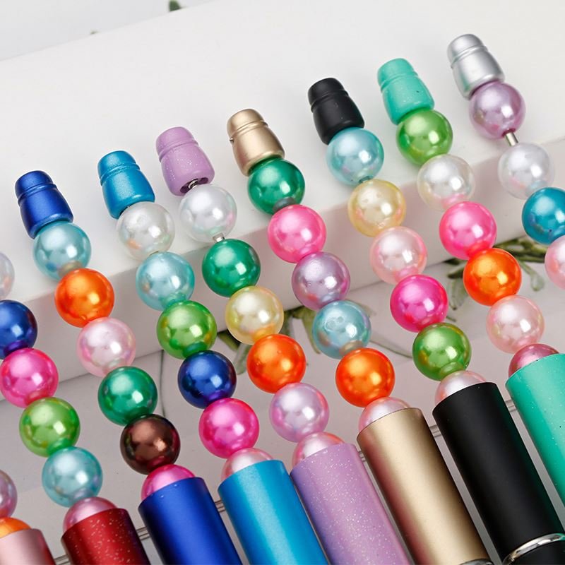 Colored Pearl pen Hot Sale Add a Bead Jewelry Decorative Beaded Escola school Gift Pen Plastic Ballpoint DIY beads for pens