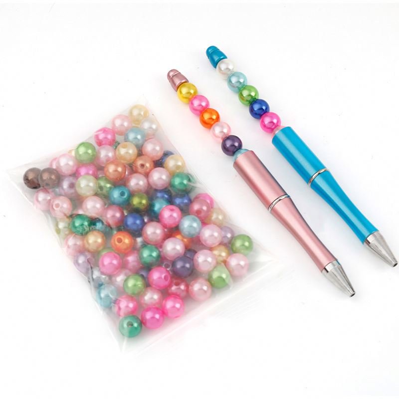 Colored Pearl pen Hot Sale Add a Bead Jewelry Decorative Beaded Escola school Gift Pen Plastic Ballpoint DIY beads for pens