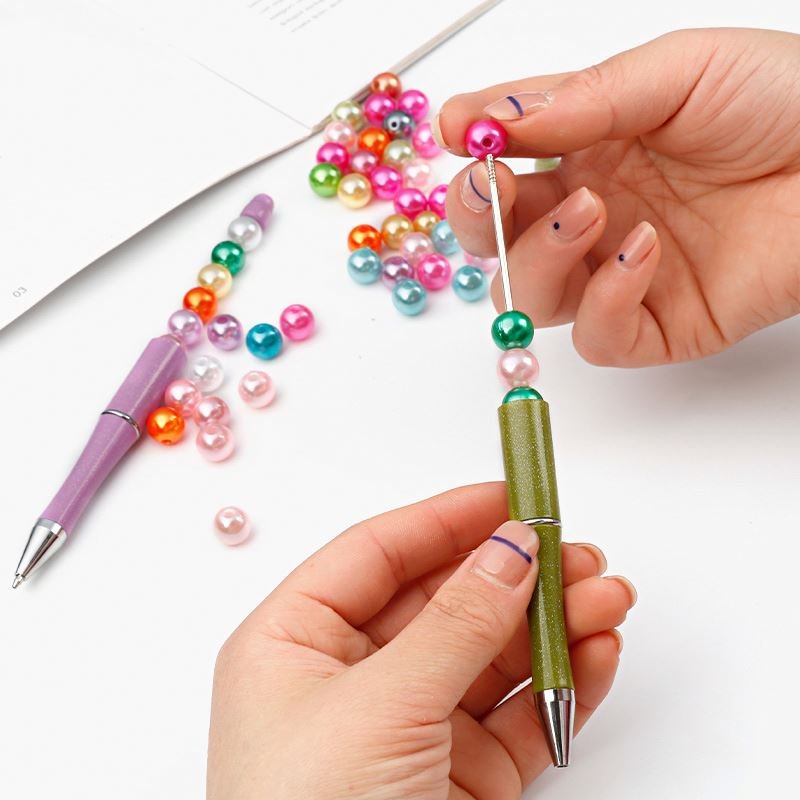 Colored Pearl pen Hot Sale Add a Bead Jewelry Decorative Beaded Escola school Gift Pen Plastic Ballpoint DIY beads for pens