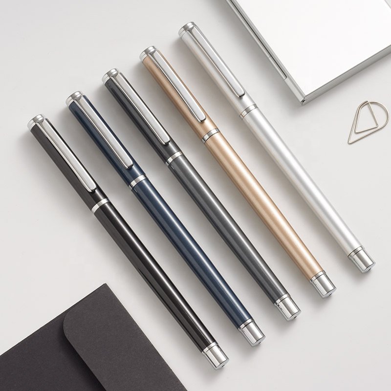 Custom Printing Logo Business School Metal Ballpoint Pen Gift High Quality Luxury Office Black Blue 0.5MM Refill Gel Ink Pens