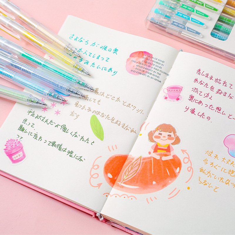 9 Pcs Colored Gel Pens Set 0.5 Mm Journaling Scrapbook Kawaii Ballpoint Pens Stationery Retractable Pen Office Accessories