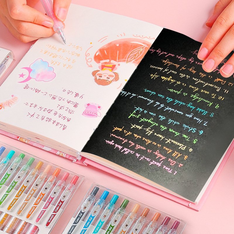 9 Pcs Colored Gel Pens Set 0.5 Mm Journaling Scrapbook Kawaii Ballpoint Pens Stationery Retractable Pen Office Accessories