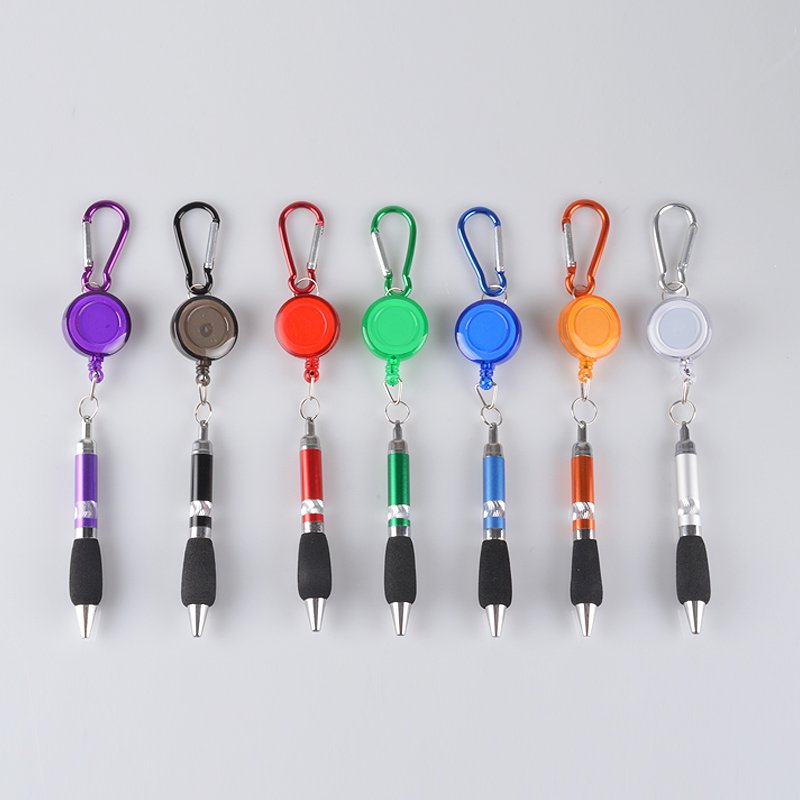Promotion Travel Retractable Ballpoint Pen Carabiner Multifunctional Clip On Briefcase Keychain