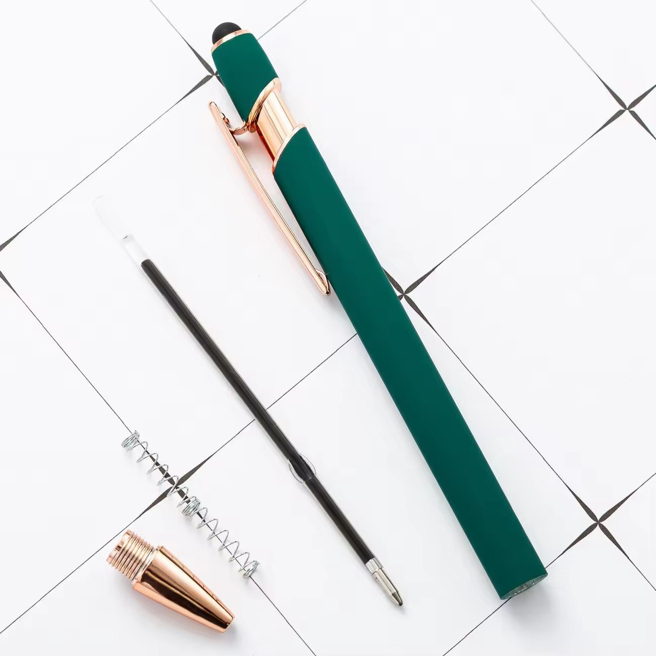 Scandinavia Style Luxury Promotional Gift Rose Gold Rubber 2 in 1 Touch Stylus Metal Ballpoint Pen with Laser Engraving LOGO