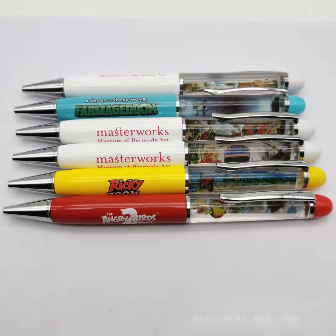 Custom Fast 2D Floater Liquid Floating PVC Pens Colorful Print 1.0mm Metal Writing Advertising Promotional Gifts Novelty Body