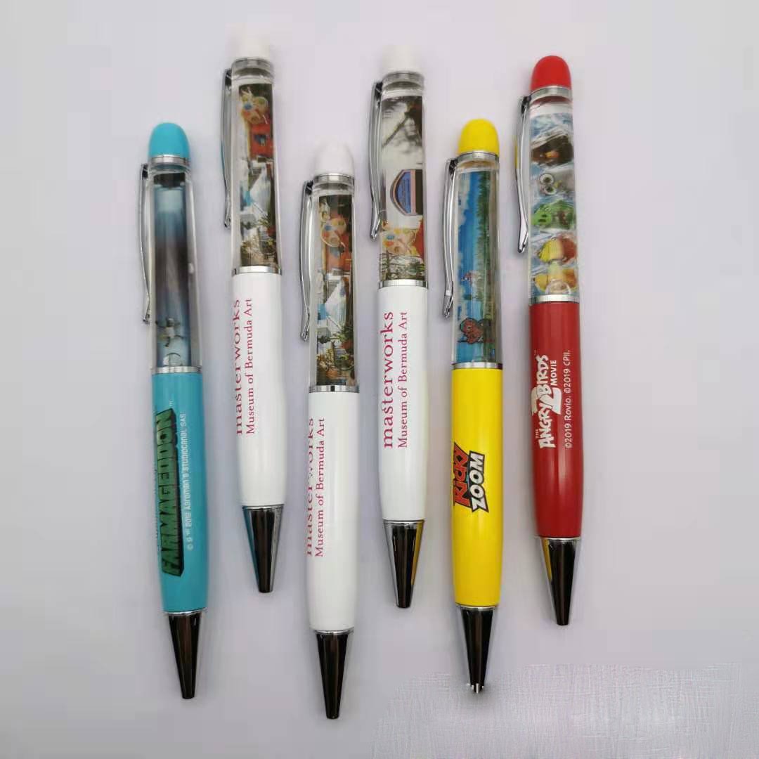 Custom Fast 2D Floater Liquid Floating PVC Pens Colorful Print 1.0mm Metal Writing Advertising Promotional Gifts Novelty Body