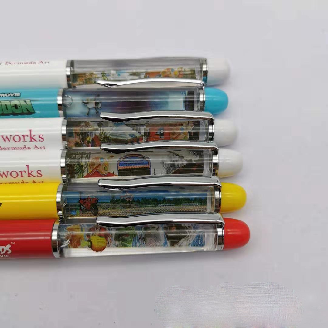 Custom Fast 2D Floater Liquid Floating PVC Pens Colorful Print 1.0mm Metal Writing Advertising Promotional Gifts Novelty Body