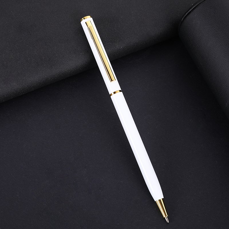 2024 Gift Promotional Ball Pen Customized Logo Black White Slim Metal Body Twist Ballpoint Pen