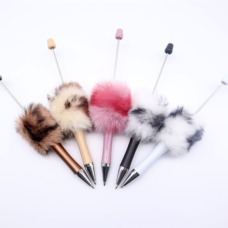 Creative DIY Stationery Office Ballpoint Pen Cute Style Plush Beaded Ballpoint Pens Plastic Material Featuring Plush Pom Design