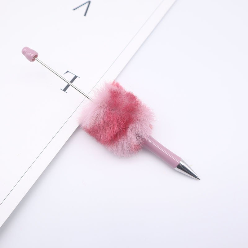 Creative DIY Stationery Office Ballpoint Pen Cute Style Plush Beaded Ballpoint Pens Plastic Material Featuring Plush Pom Design