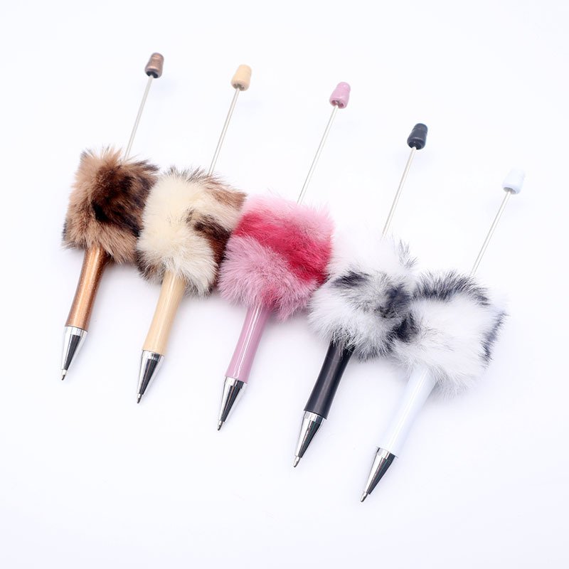 Creative DIY Stationery Office Ballpoint Pen Cute Style Plush Beaded Ballpoint Pens Plastic Material Featuring Plush Pom Design