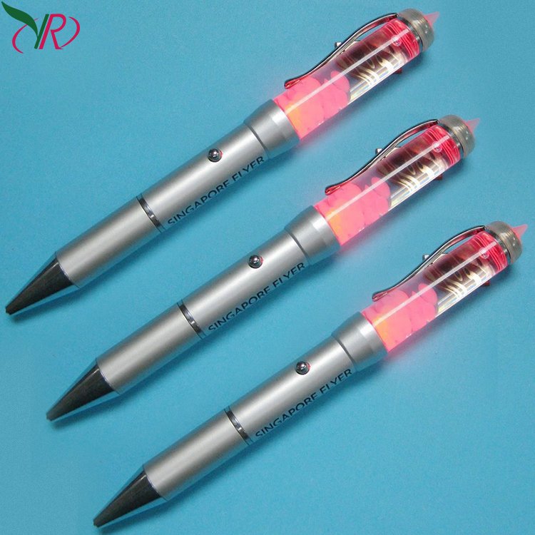 New Products Wholesale Led Liquid Ballpoint Pens With 3D Floater Inside Metal Liquid Floating Pens With Led Light Floating Pen