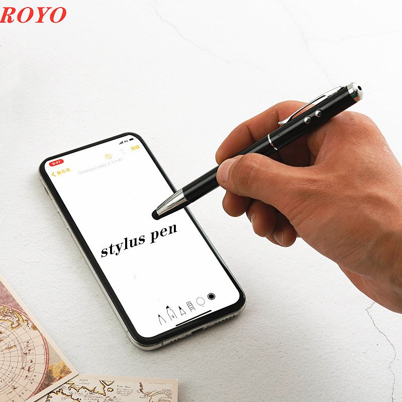 4 in 1 Multifunctional Stylus Touch Screen Laser Point Pen Metal Ballpoint Pen with LED light Ballpoint Pen For Phone