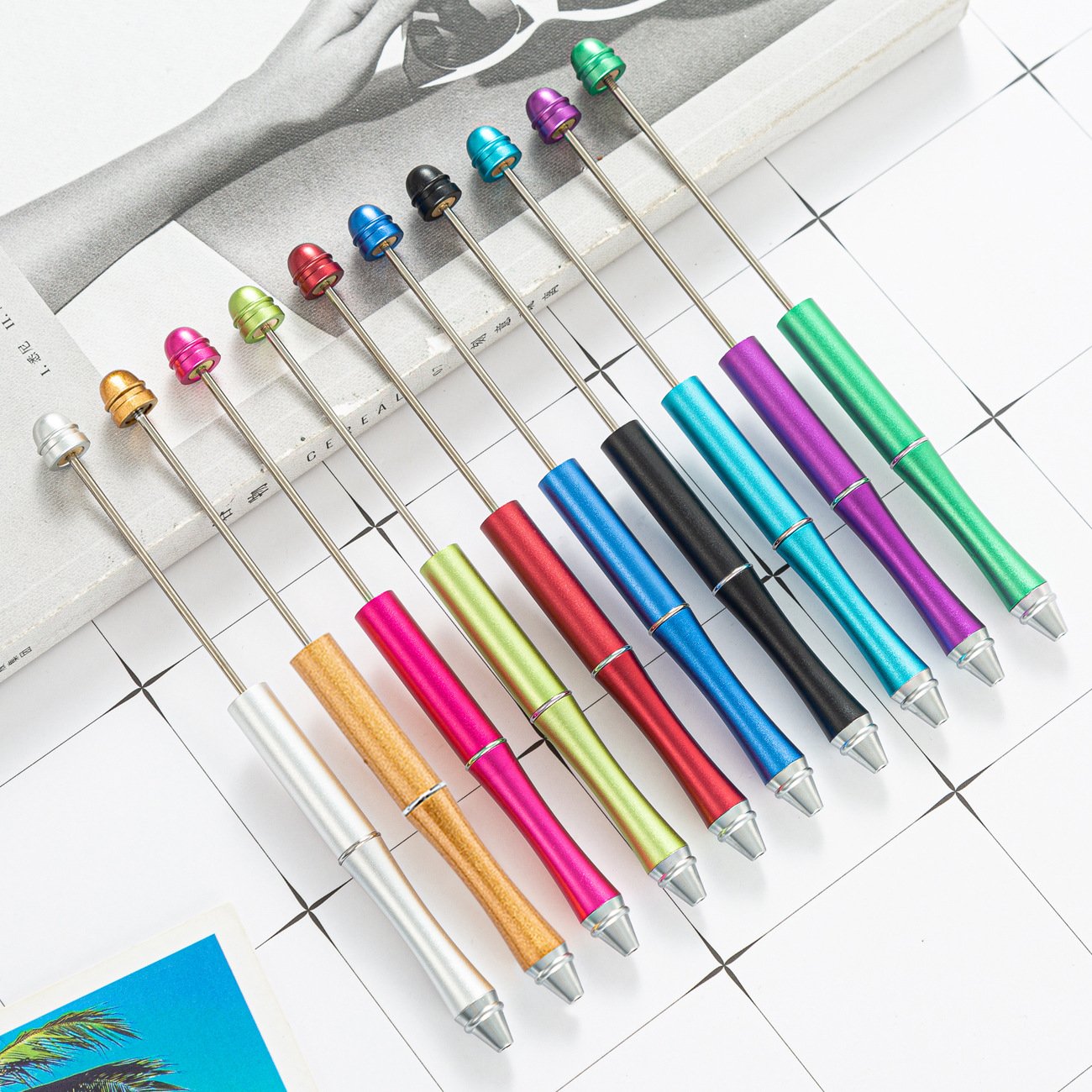 Soododo XDHH-0002 Factory wholesale plastic beaded pens Creative diy and colorful printable student ballpoint pens