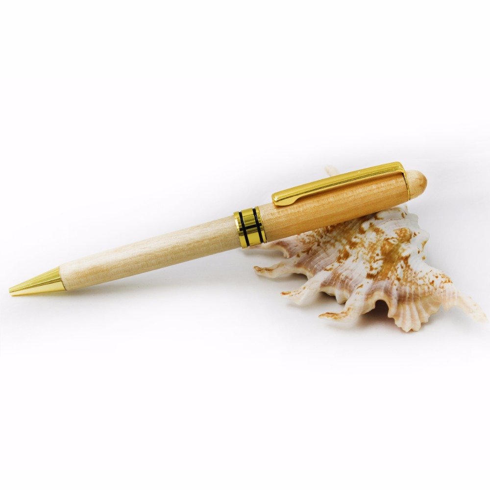 High Quality Eco-Friendly Factory Customized Wood Ballpoint Pen Recycled Wood Gold Parts 1.0mm Width Novelty Logo Pen Promotions