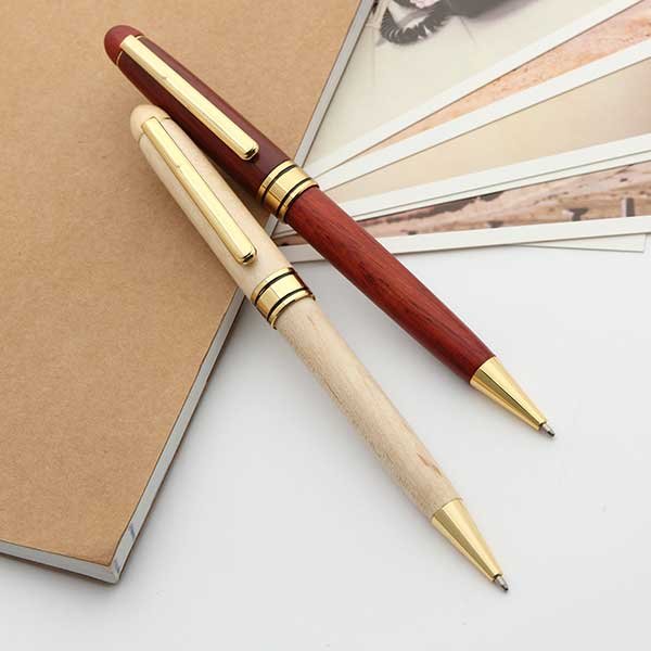 High Quality Eco-Friendly Factory Customized Wood Ballpoint Pen Recycled Wood Gold Parts 1.0mm Width Novelty Logo Pen Promotions