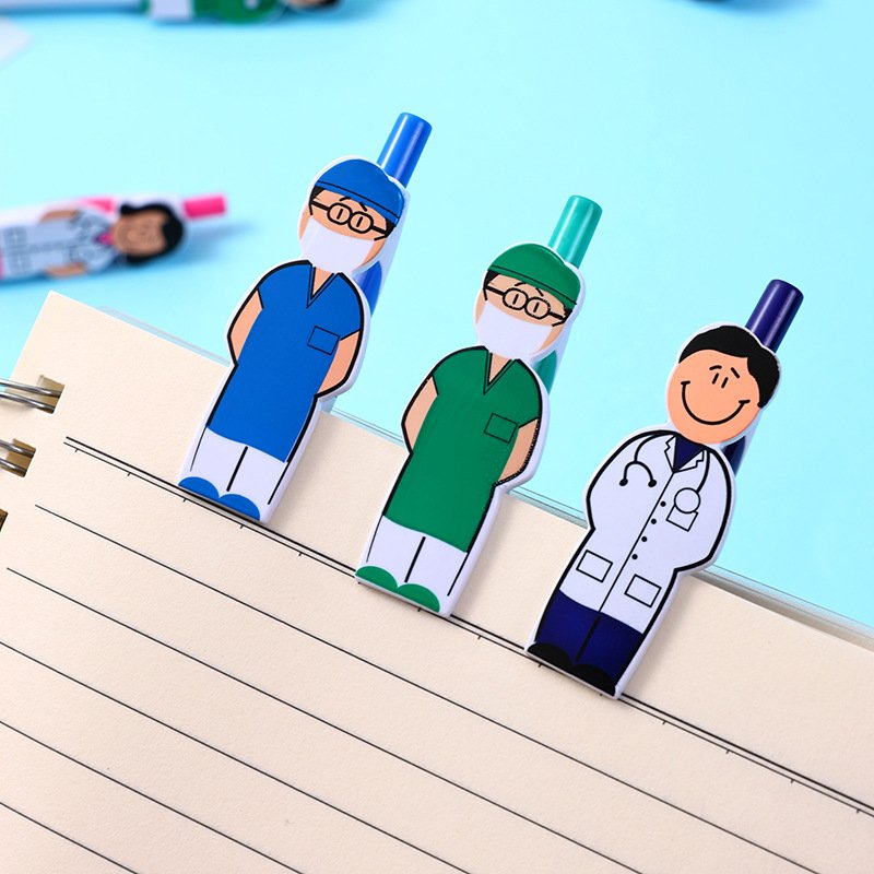 funny doctor nurse pen with Custom LOGO ,Medical Staff accessories cute cartoon silicone Pen Clip plastic BallPoint Pen