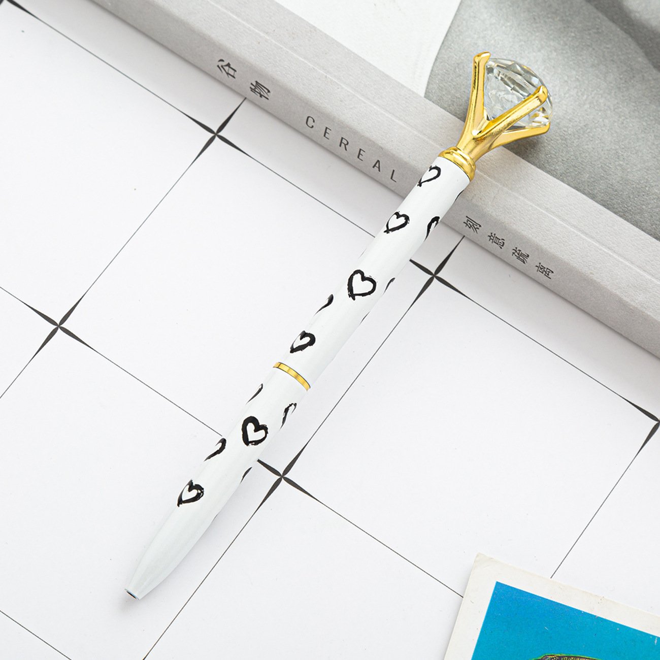 New creative high appearance level metal diamond ballpoint pen with student stationery pens with custom logo