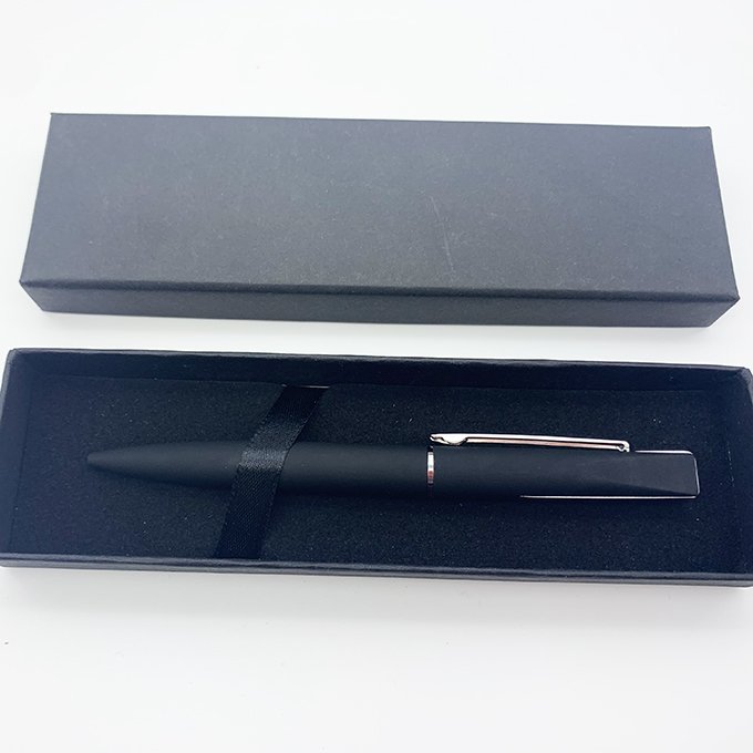 Promotion luxury Business gift Black rubber coated metal ball pen set with custom logo Office supplies metal ball pen with box