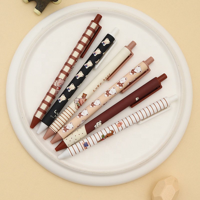 Korean Stationery Gel Pen Brown Color Bear Plastic Creative Cute Cartoon Black Sports Customized Ningbo Notebook with Pen 0.5 Mm