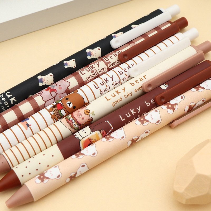 Korean Stationery Gel Pen Brown Color Bear Plastic Creative Cute Cartoon Black Sports Customized Ningbo Notebook with Pen 0.5 Mm
