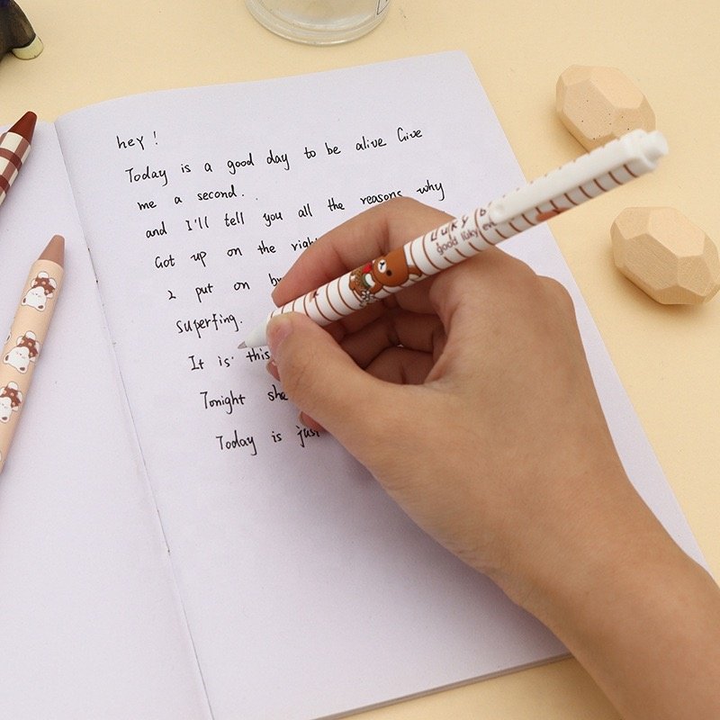 Korean Stationery Gel Pen Brown Color Bear Plastic Creative Cute Cartoon Black Sports Customized Ningbo Notebook with Pen 0.5 Mm