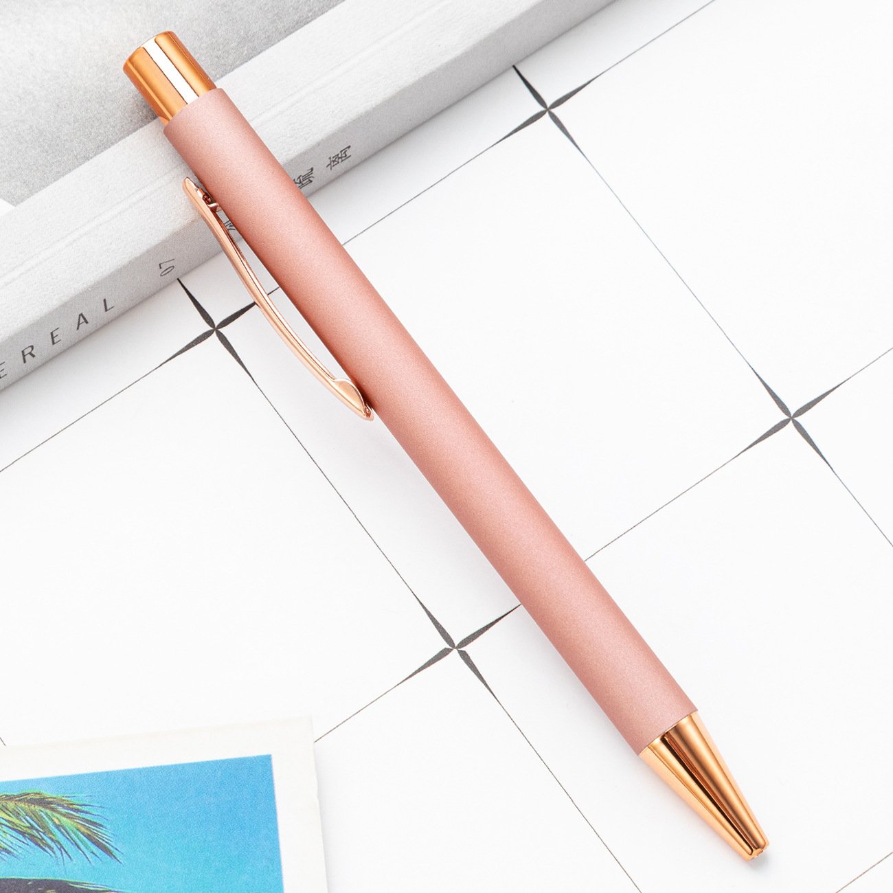 Luxury Advertise Ballpoint Pen Retractable Pen Rose Gold Print Branded Metal Customized Logo Anodized Aluminum Pen