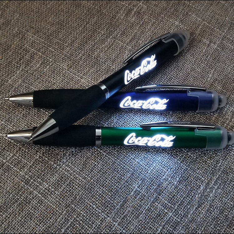 Promotional Gift LED Light Up Pen Touch Screen Pen Business Laser Logo Stylus Ballpoint Pens with custom logo