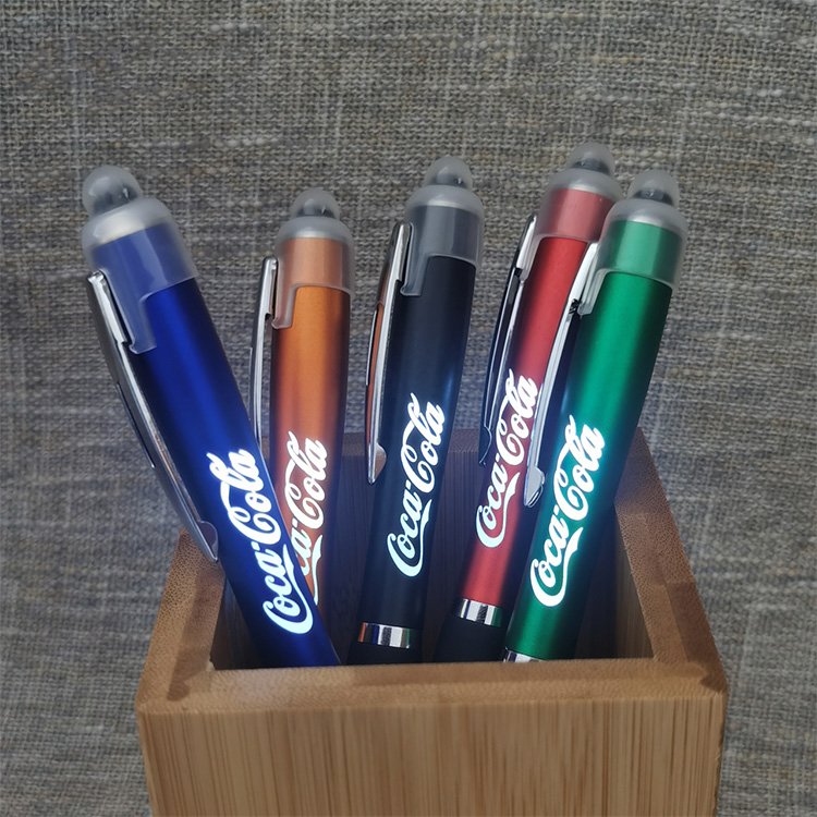 Promotional Gift LED Light Up Pen Touch Screen Pen Business Laser Logo Stylus Ballpoint Pens with custom logo