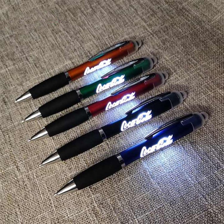 Promotional Gift LED Light Up Pen Touch Screen Pen Business Laser Logo Stylus Ballpoint Pens with custom logo