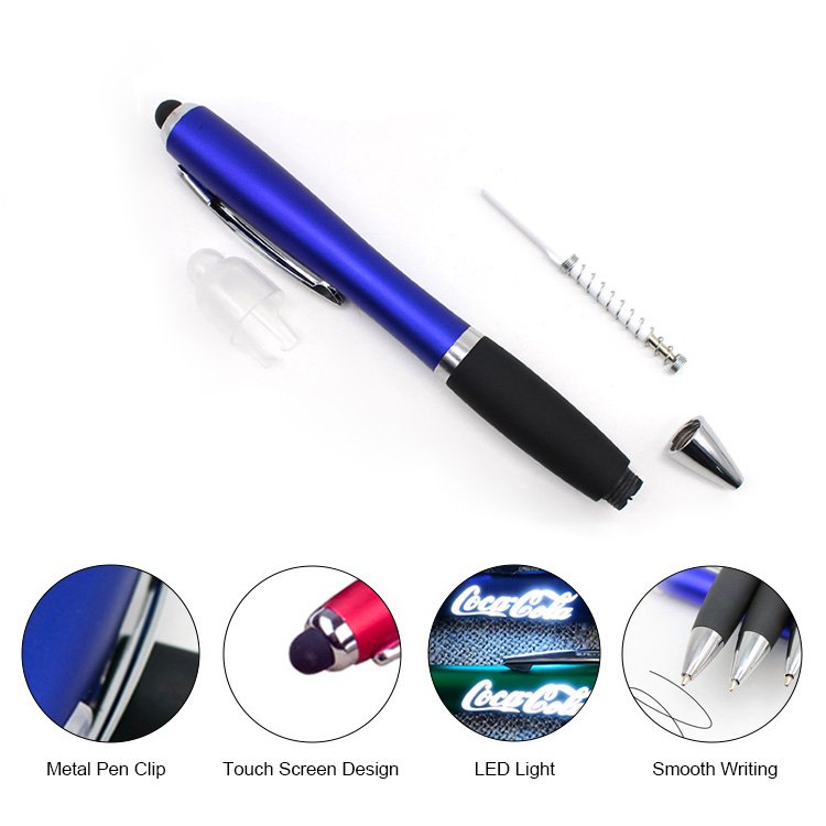Promotional Gift LED Light Up Pen Touch Screen Pen Business Laser Logo Stylus Ballpoint Pens with custom logo
