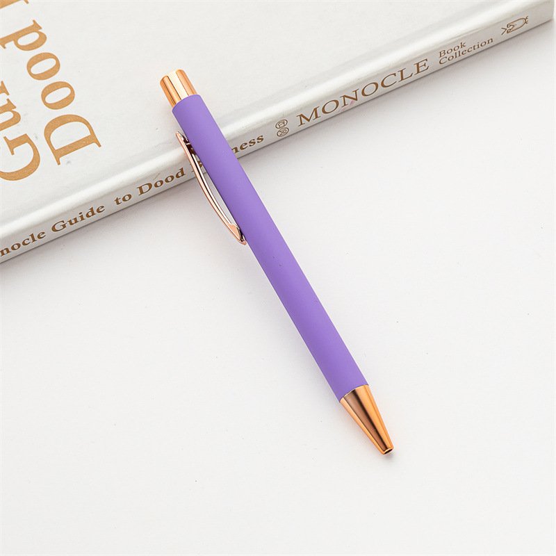 custom logo laser engraved rose gold metal pen with soft touch rubber metal personalized ballpoint pen rose gold trim