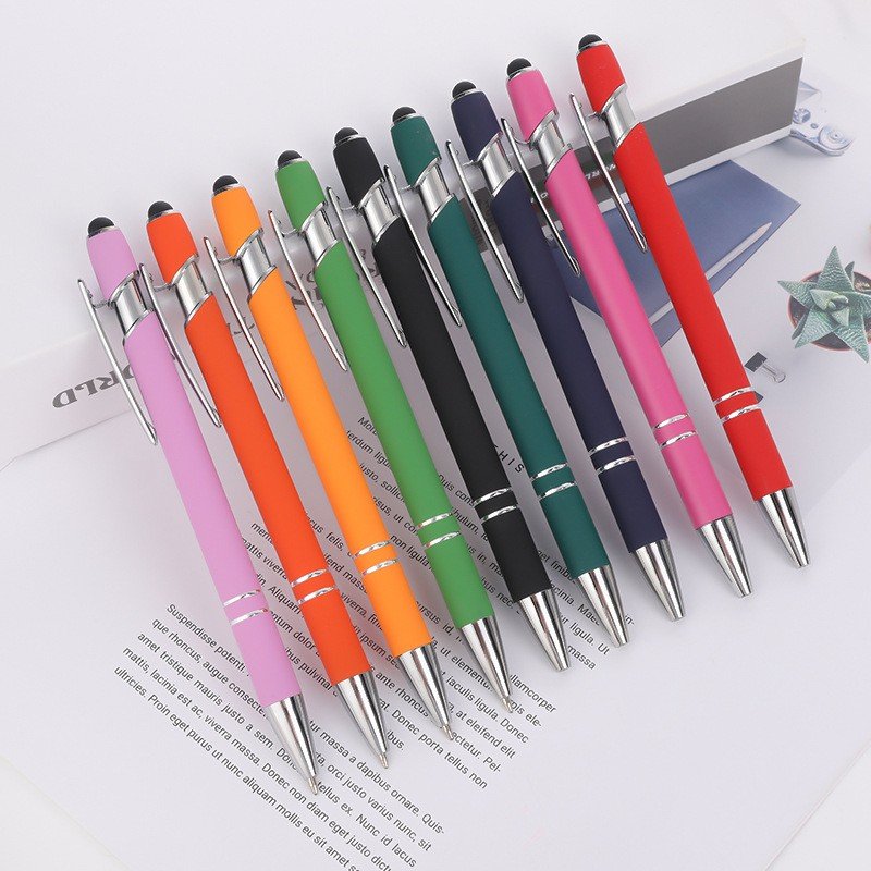 Business Gifts Ball Point Soft Cover Promotional Metal Rubberized Ballpoint Pen Aluminum Touch Stylus Custom Logo Pens