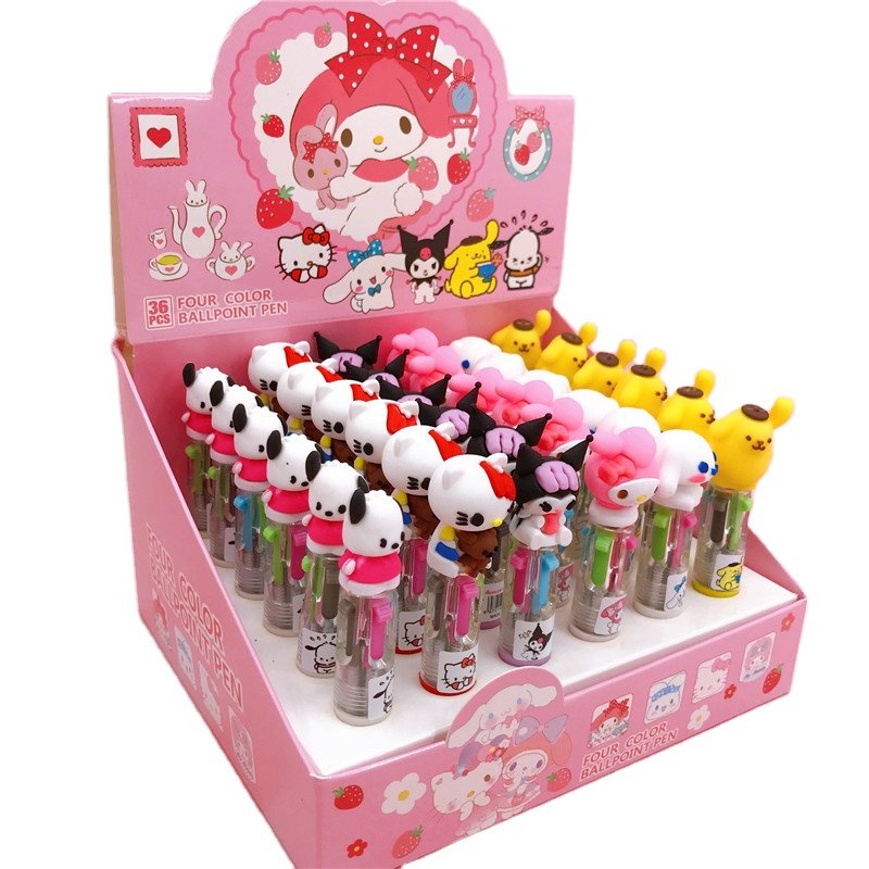 School Stationery Kuromi ballpoint pen, 4 color KT melody pen, Cute Kuromi figure ballpoint pen for kids