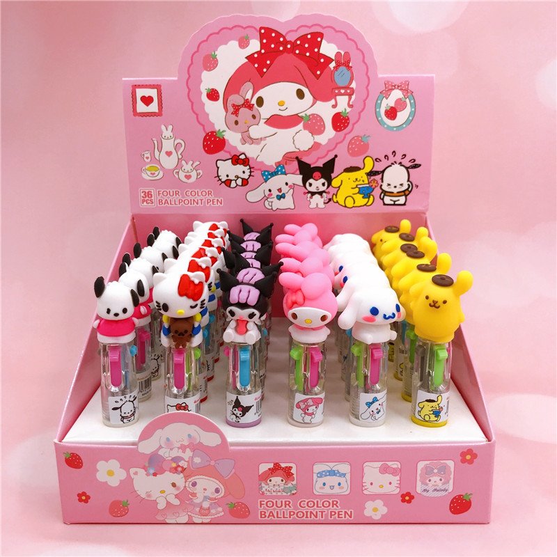 School Stationery Kuromi ballpoint pen, 4 color KT melody pen, Cute Kuromi figure ballpoint pen for kids
