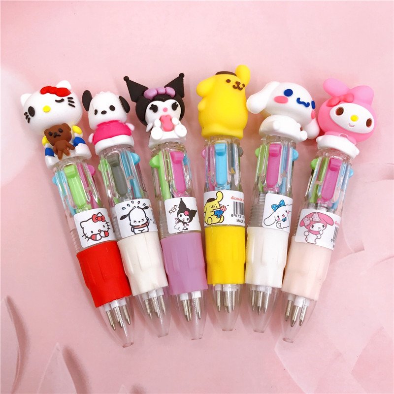 School Stationery Kuromi ballpoint pen, 4 color KT melody pen, Cute Kuromi figure ballpoint pen for kids