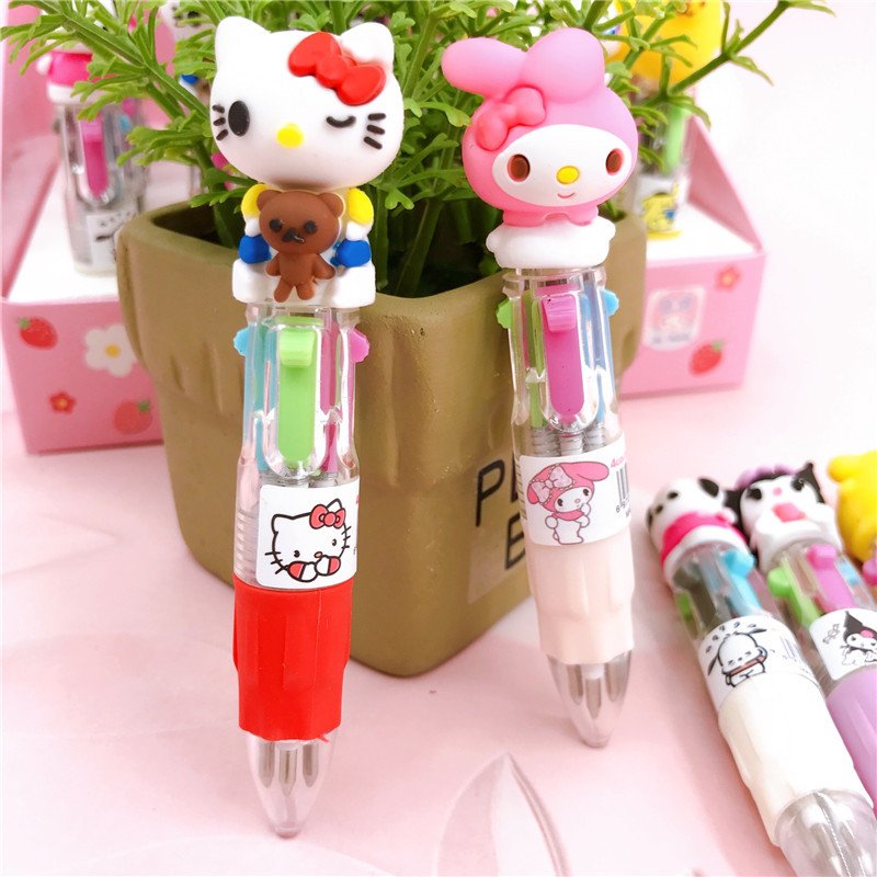 School Stationery Kuromi ballpoint pen, 4 color KT melody pen, Cute Kuromi figure ballpoint pen for kids