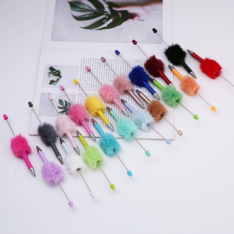 2024 New Creative DIY Plush Ball Bead Pen Add Beads Ballpoint Pen Cute Style Plush Gift Plastic Pen