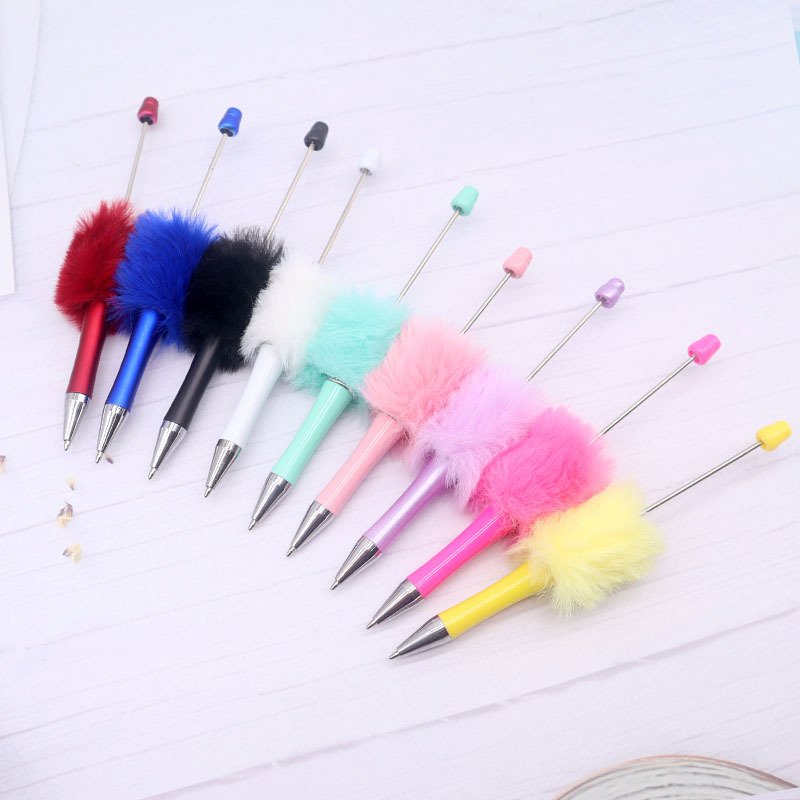 2024 New Creative DIY Plush Ball Bead Pen Add Beads Ballpoint Pen Cute Style Plush Gift Plastic Pen