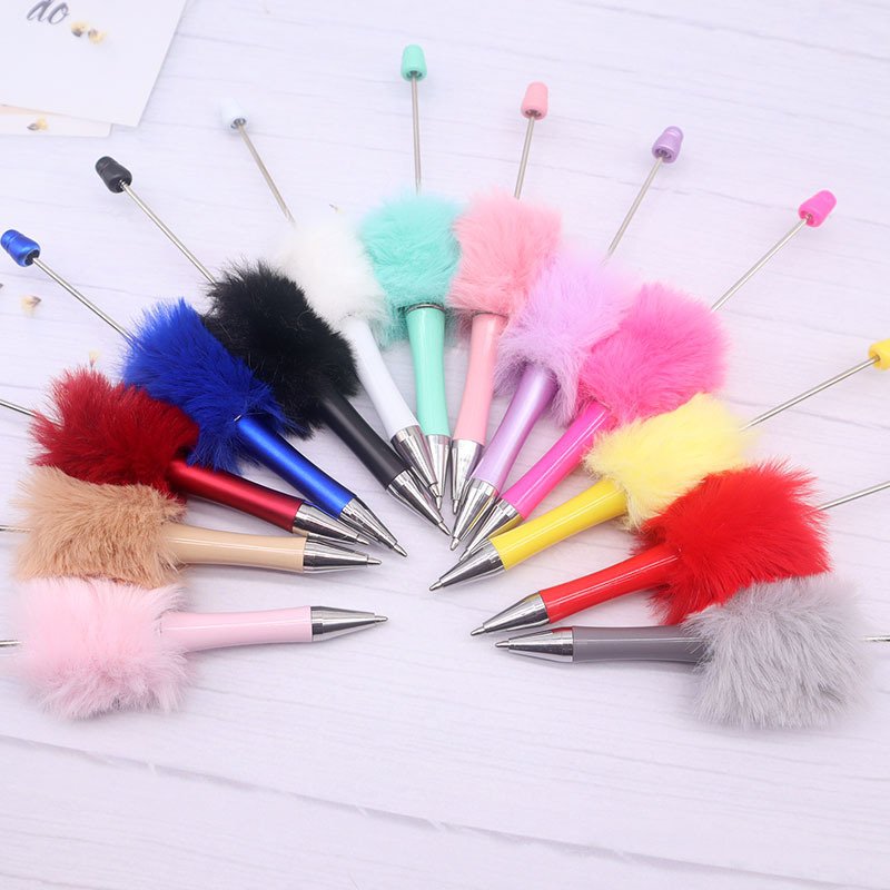 2024 New Creative DIY Plush Ball Bead Pen Add Beads Ballpoint Pen Cute Style Plush Gift Plastic Pen