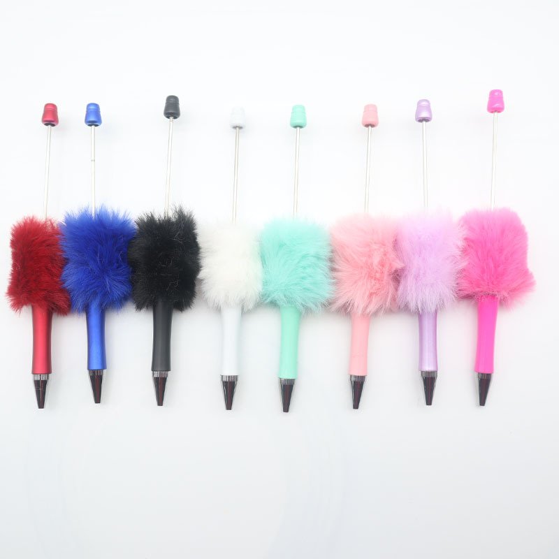 2024 New Creative DIY Plush Ball Bead Pen Add Beads Ballpoint Pen Cute Style Plush Gift Plastic Pen