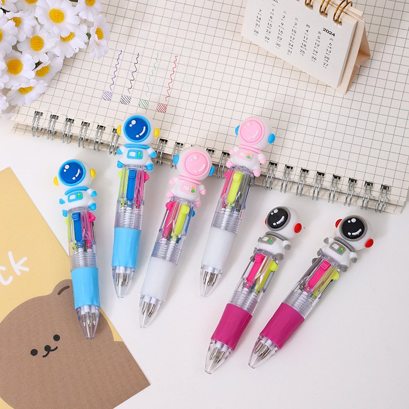 Wholesales super many style four-color press ballpoint pen with cartoon head silica gel for student custom packing