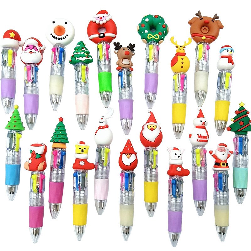 Wholesales super many style four-color press ballpoint pen with cartoon head silica gel for student custom packing