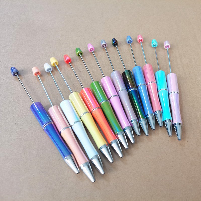 UV DIY Present Kids Students Office School Supplier Colorful Plastic UV Blending Rainbow Acrylic Beadable Ball Pen Bead Pens