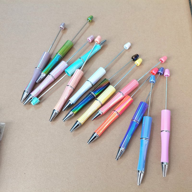UV DIY Present Kids Students Office School Supplier Colorful Plastic UV Blending Rainbow Acrylic Beadable Ball Pen Bead Pens