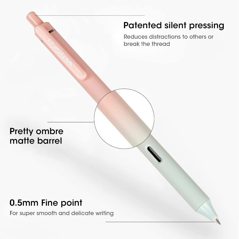 Telescopic gel ink pen: black ink 0.5mm fine point pen writing smooth with aesthetic gradient color bucket for diary notes