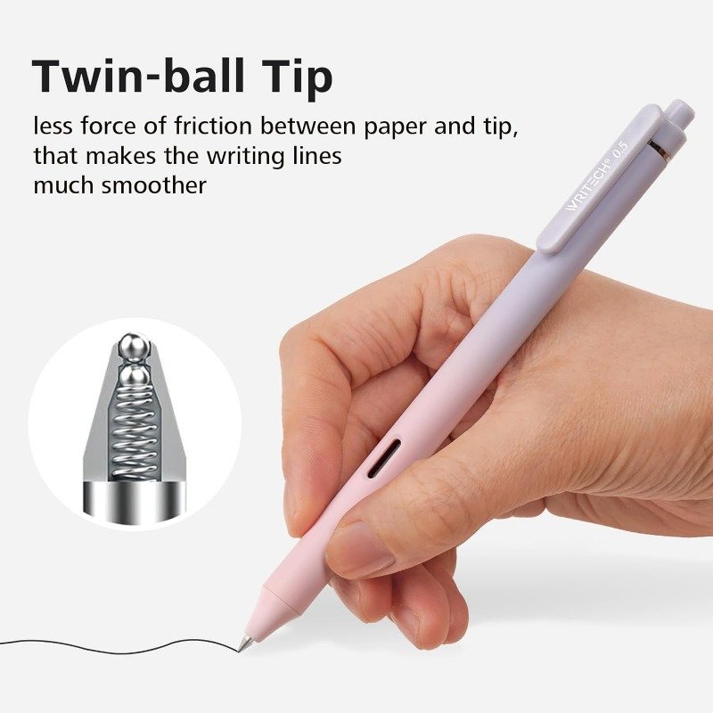 Telescopic gel ink pen: black ink 0.5mm fine point pen writing smooth with aesthetic gradient color bucket for diary notes