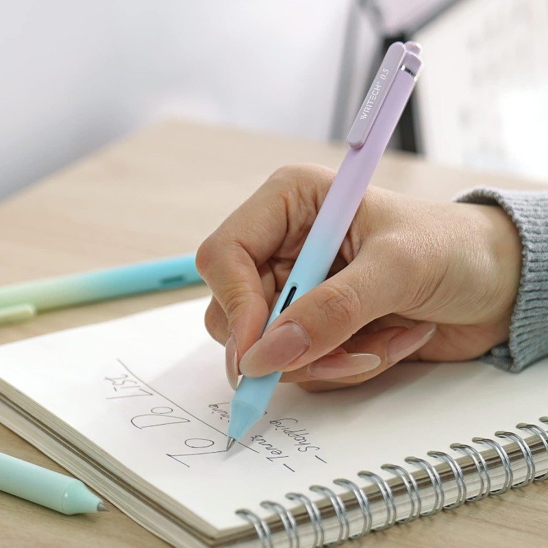 Telescopic gel ink pen: black ink 0.5mm fine point pen writing smooth with aesthetic gradient color bucket for diary notes